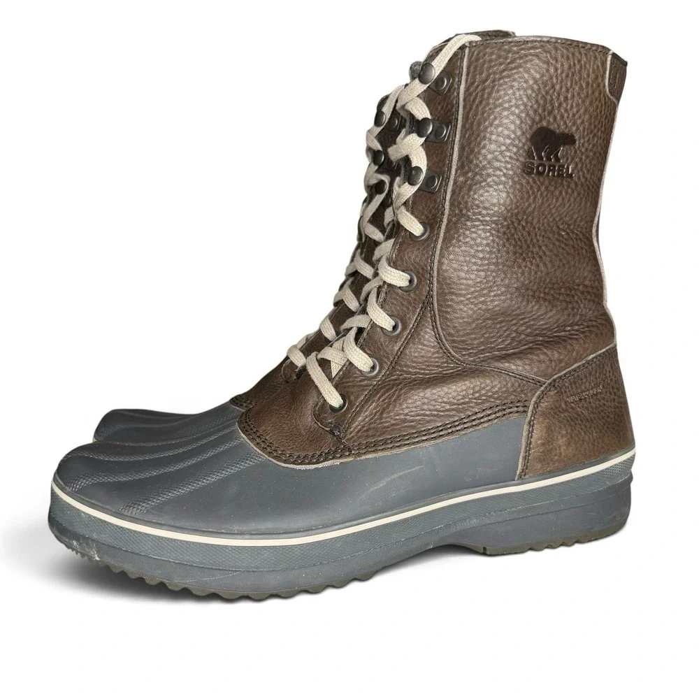 Sorel Boots Mens Size 15 Brown Leather Winter Waterproof Lined Tall Duck Shoes